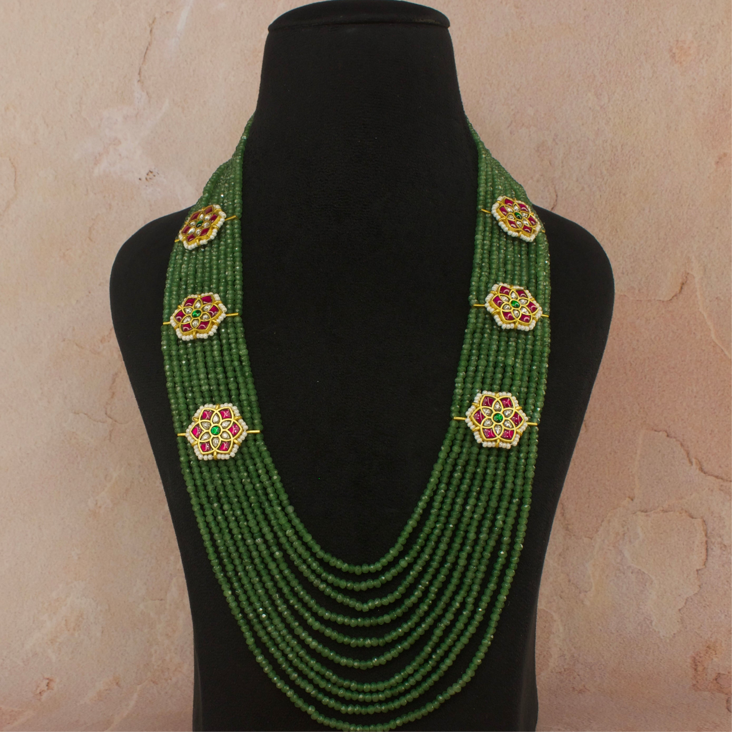 Bridal Jadau Kundan Side Locket Beads Mala