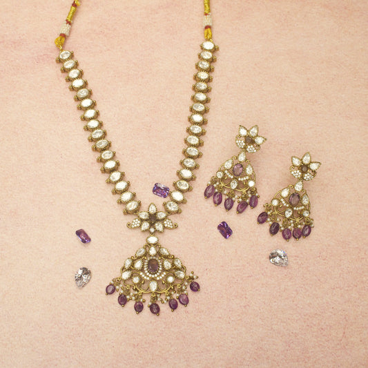 Elegant Victorian Polki Nekclace Set with AD stones