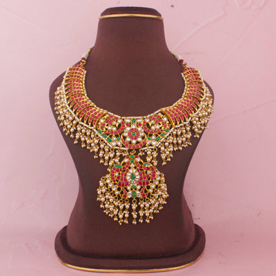 Royal Jadau Kundan Necklace With Guttapusalu Hangings