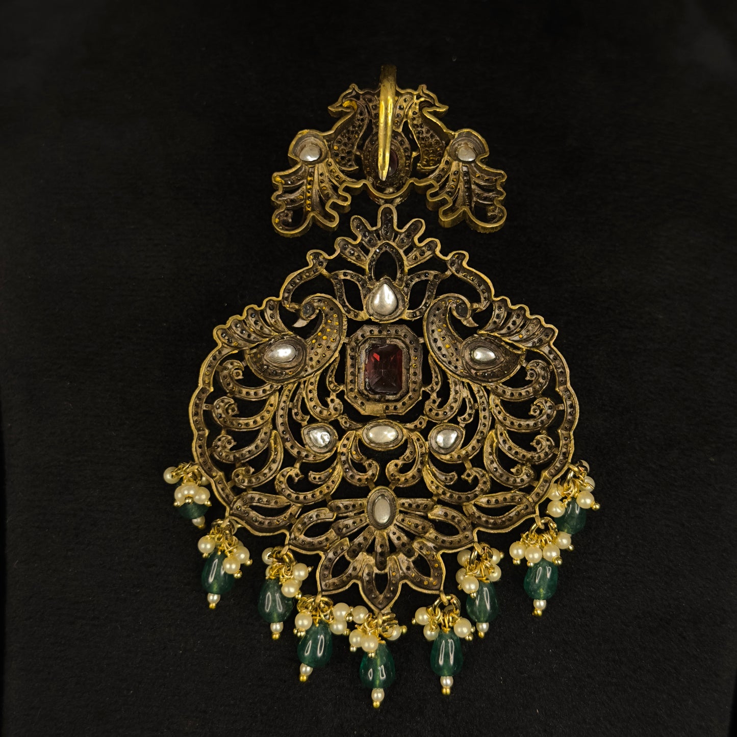 Heavy Victorian Pendant Set with pearls & onyx beads - DULHAN JEWELS