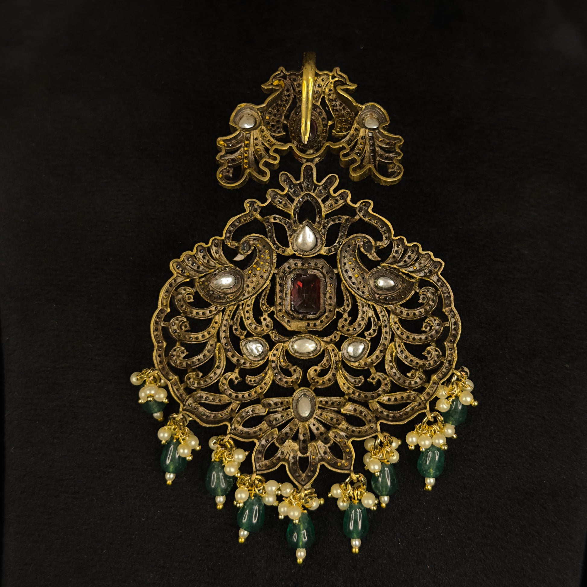 Heavy Victorian Pendant Set with pearls & onyx beads