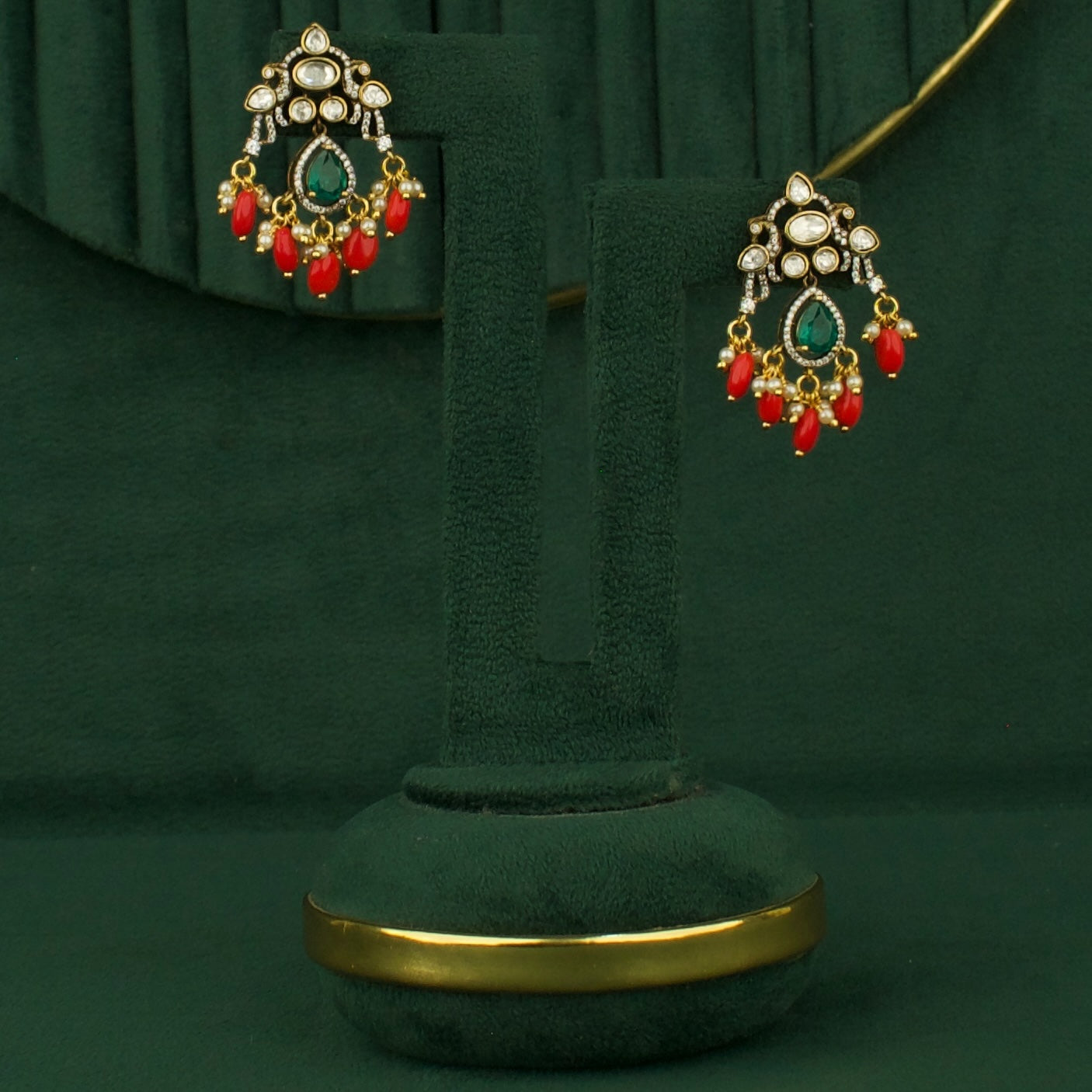 Majestic Design Fusion Kundan & Polki Victorian Earrings with Beads
