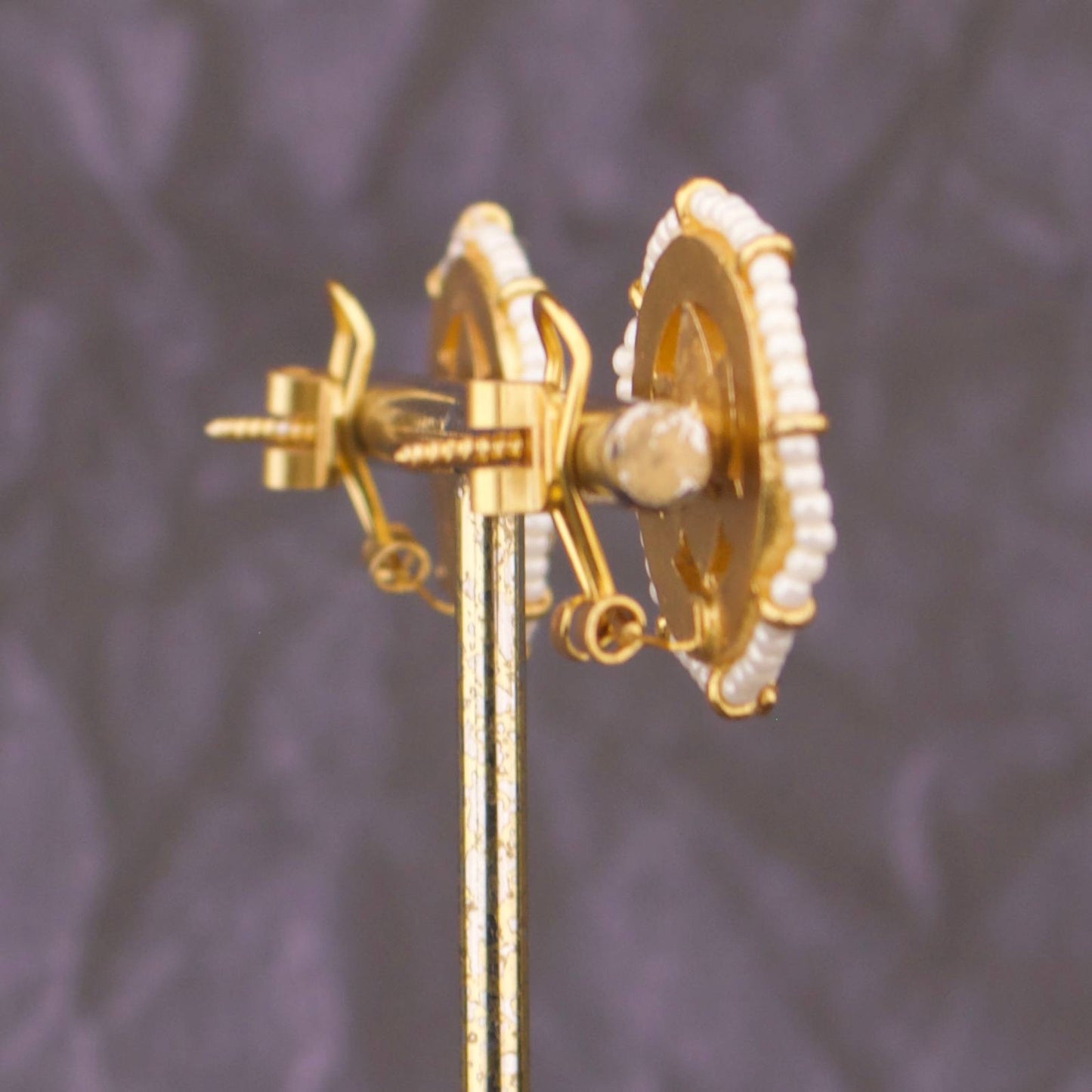 Regal Jadau Kundan Stud Earrings With Pearl Bordering