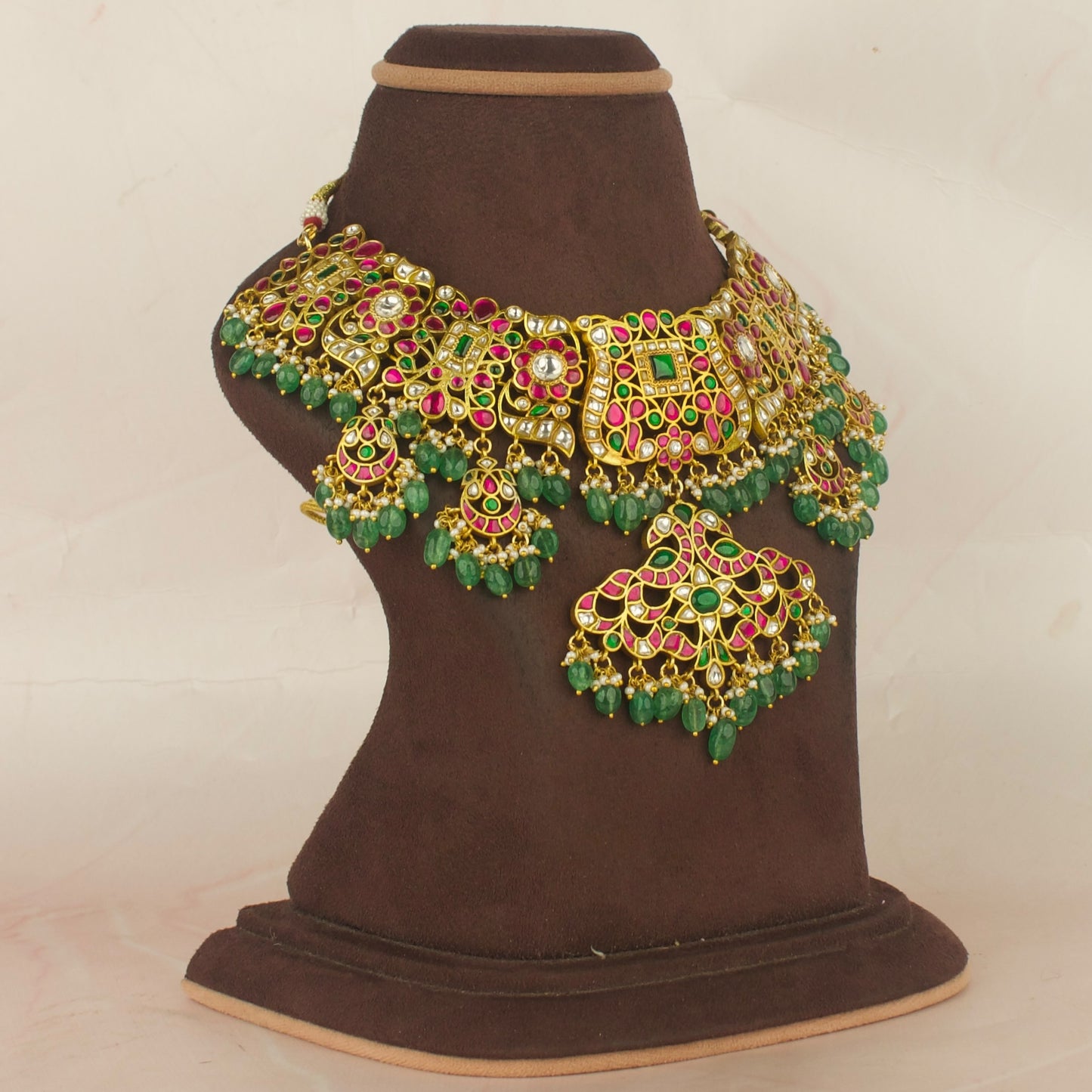 Bridal Floral Peacock Design Jadau Kundan Short Necklace