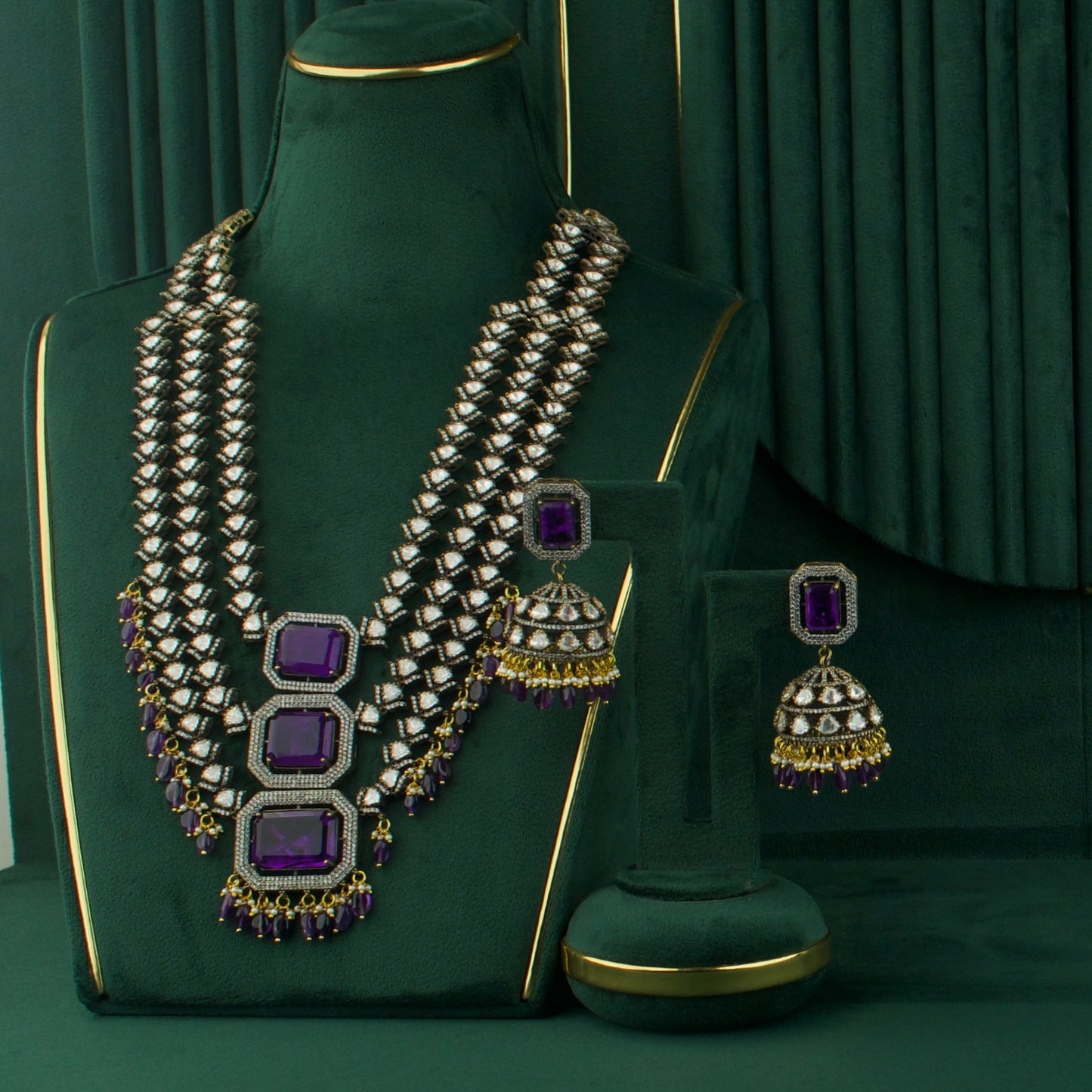 Grand Bridal Polki Necklace With Earrings