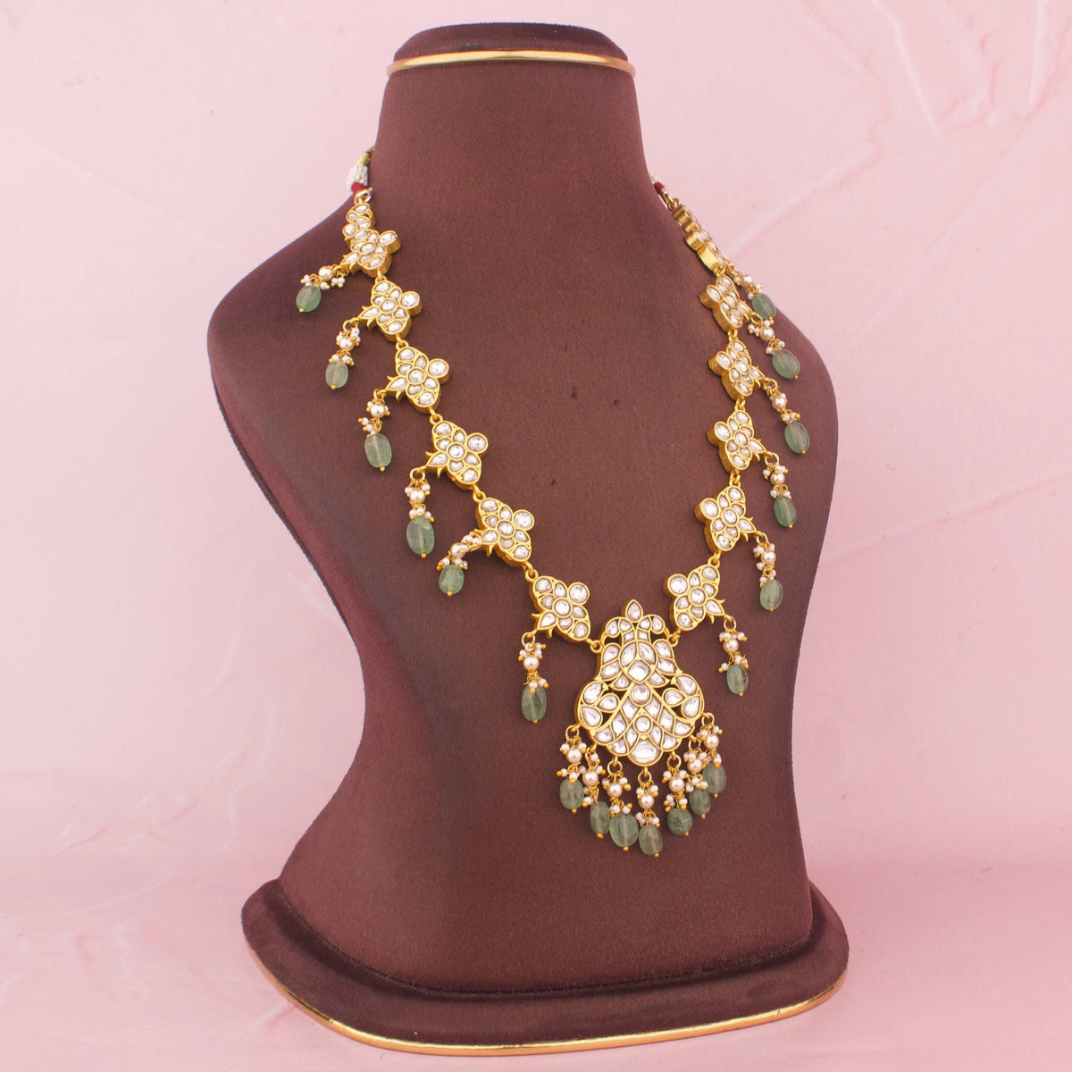 Designer 2-in-1 Jadau Kundan Necklace With Emerald Drops