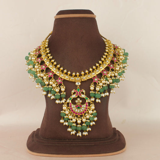 Peacock & Floral Design Jadau Kundan Guttapusalu Necklace