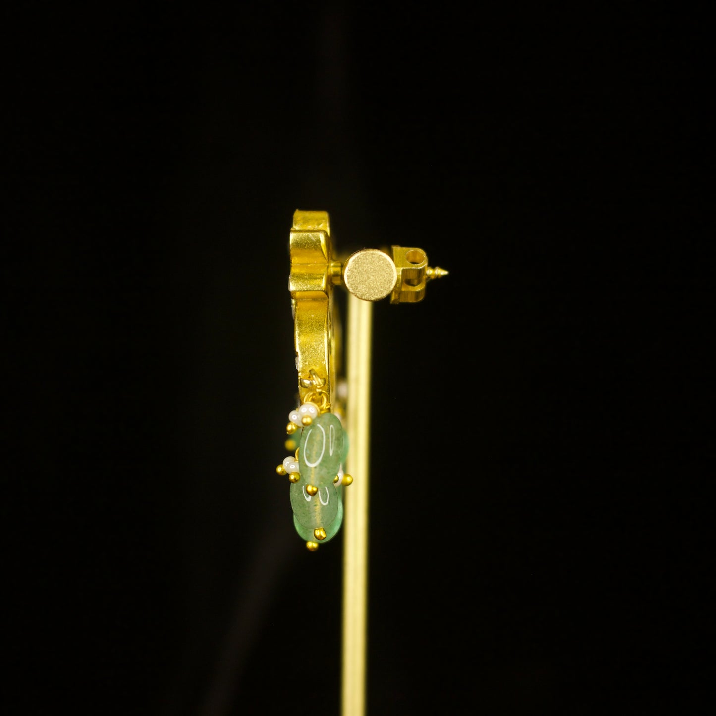 Floral Design Jadau Kundan Chandbali with Green Drops