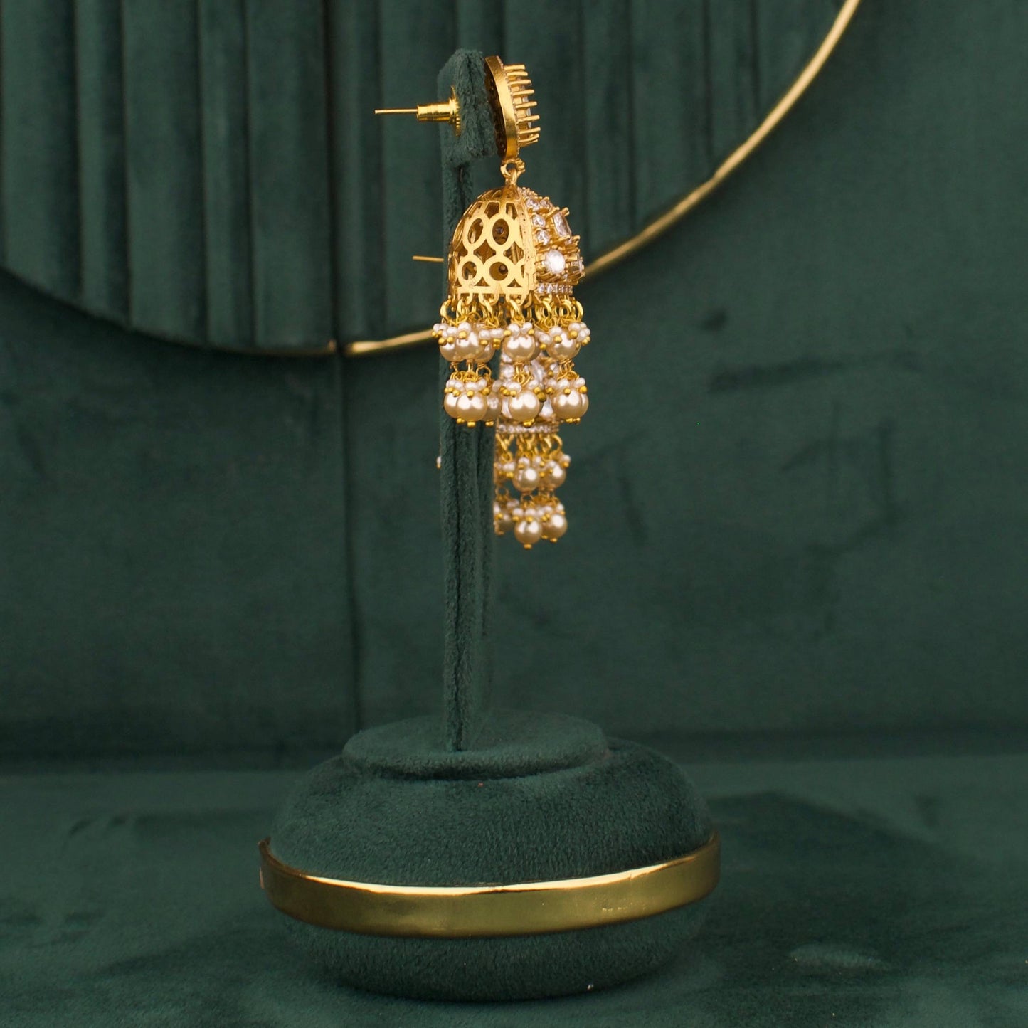 Antique Gold Victorian Polki Bridal Necklace Set With Cz Stones And Jhumka Earrings