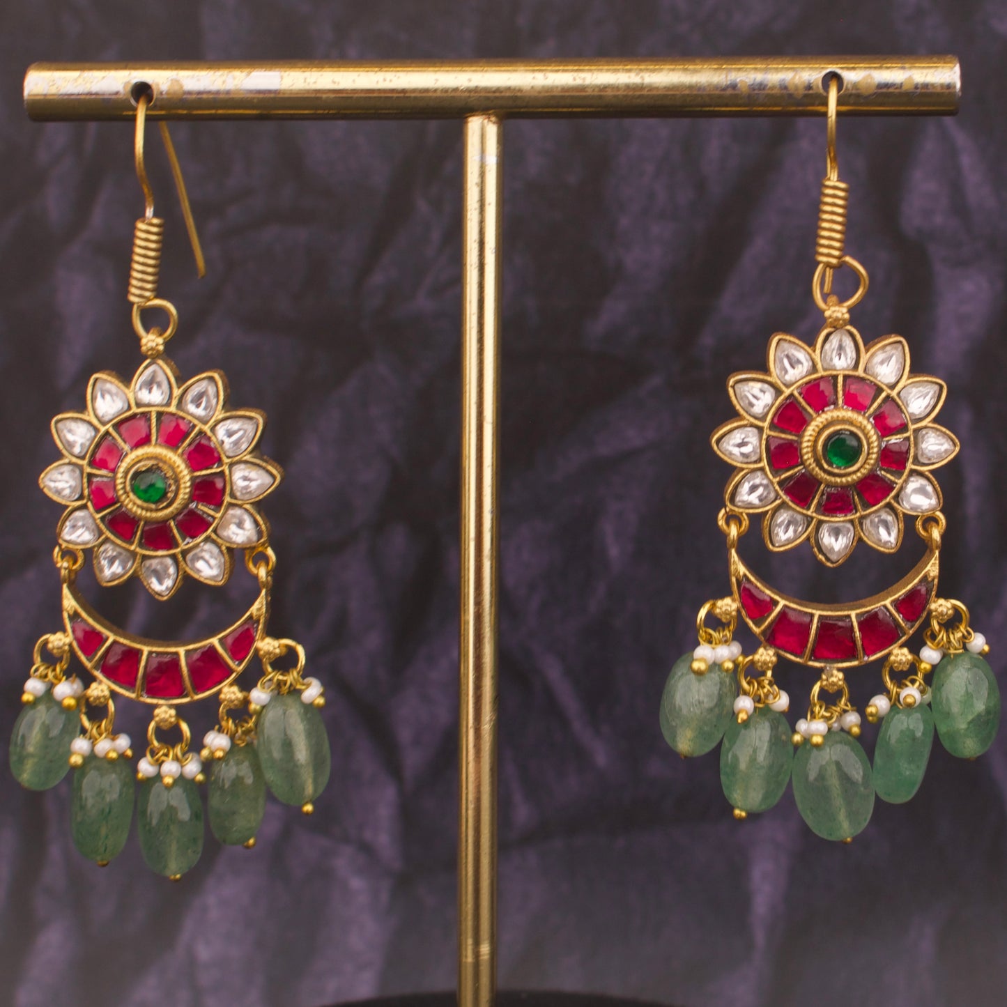 Hanging Style Jadau Kundan Chandbali Earrings