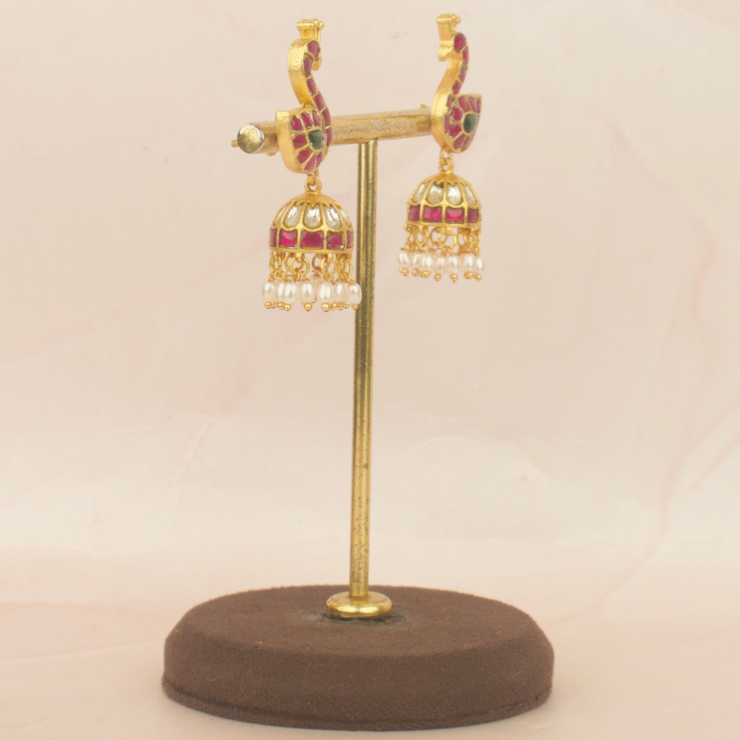 Unique Peacock Studded Jadau Kundan Jhuki With Guttapusalu Hangings