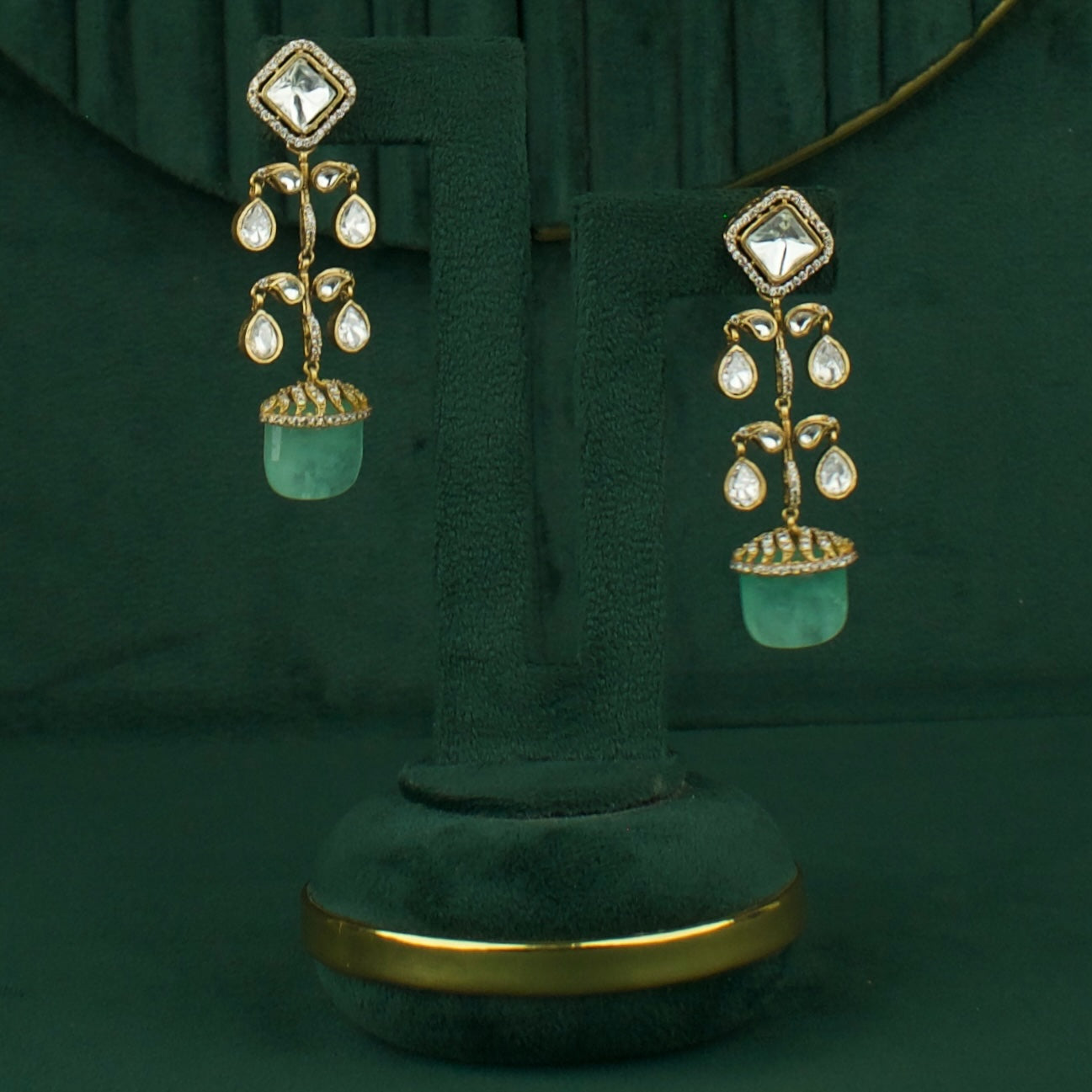 Sleek Polki Mehandi Victorian Chand Bali Hanging Earrings