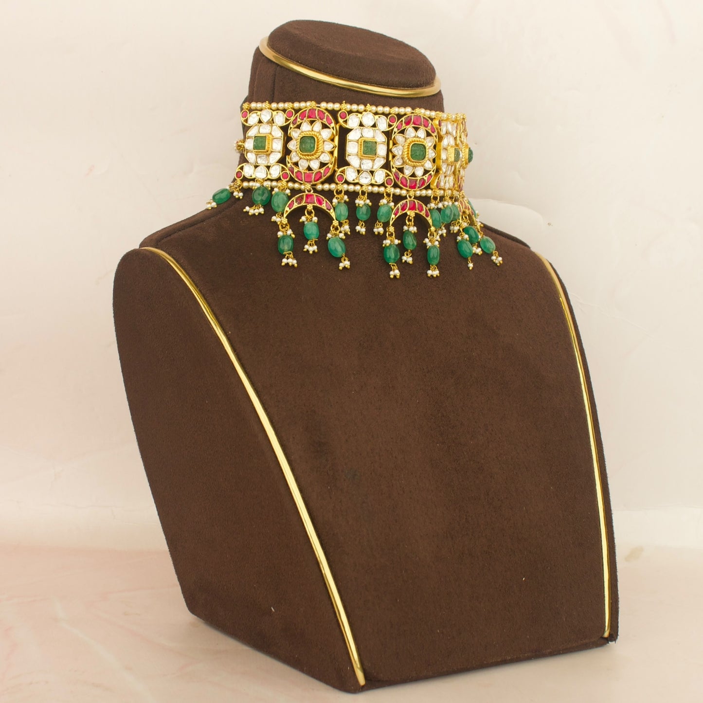 Classic Jadau Kundan Polki Choker With Chand Detailing