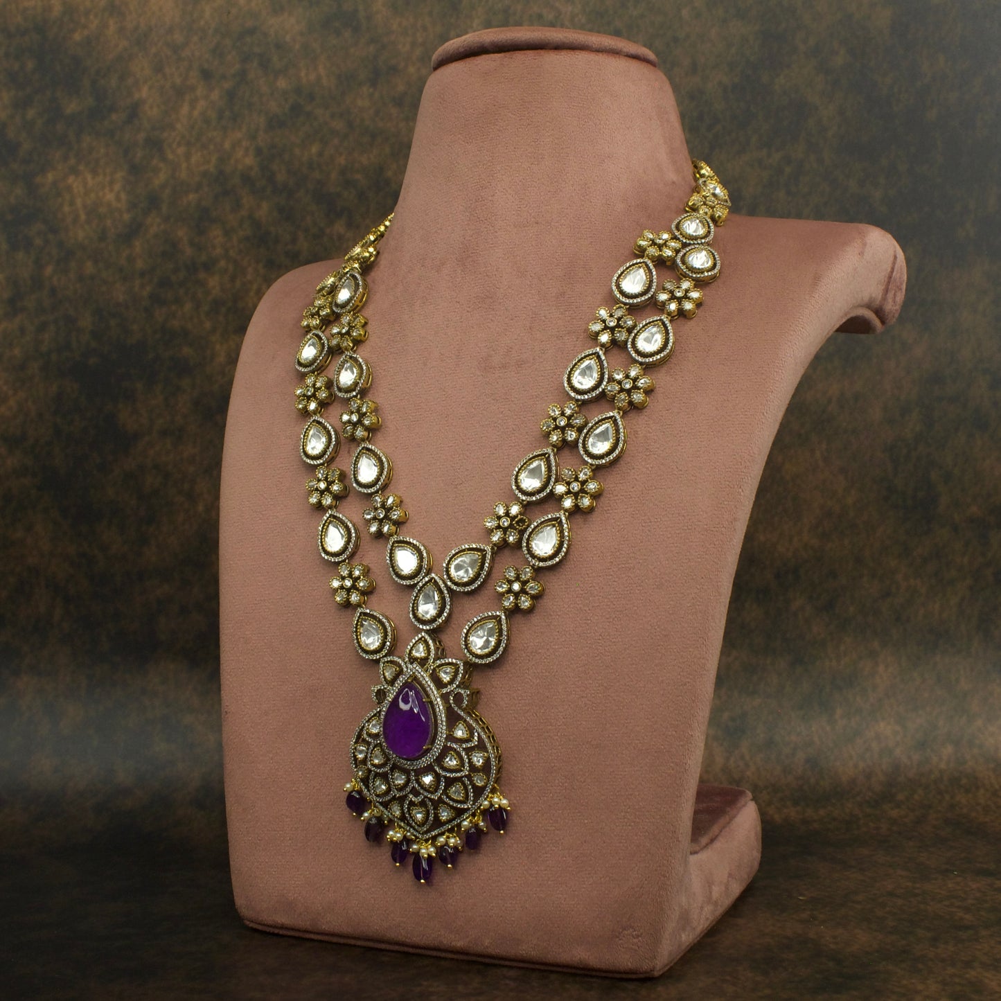 Victorian Moissanite Necklace Set with Teardrop Stones