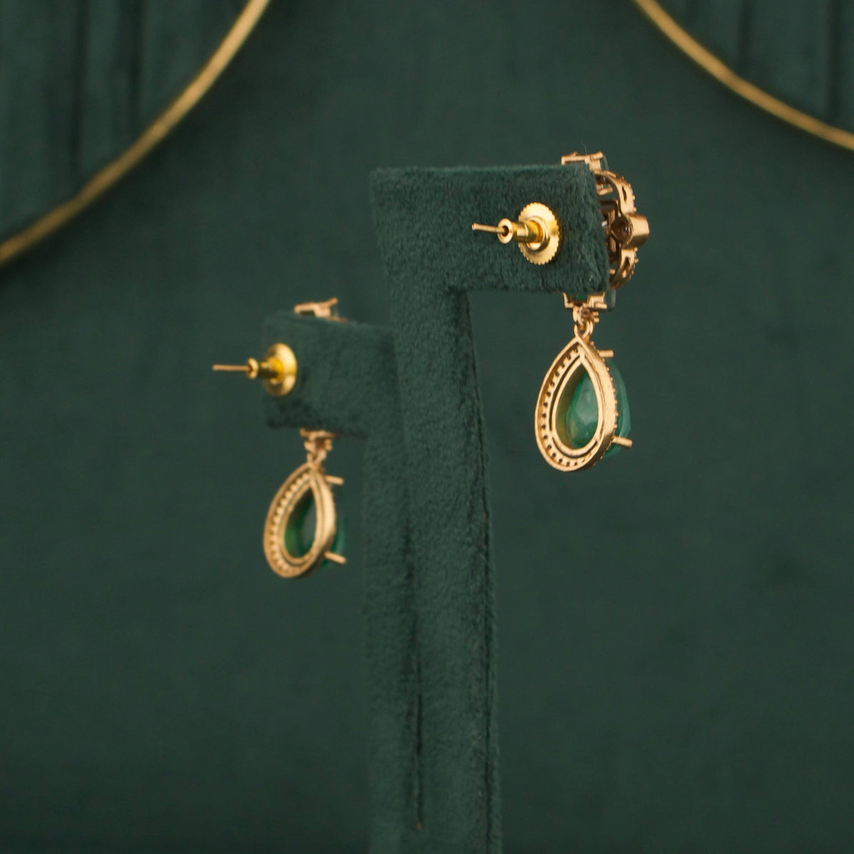 Victorian Emerald Choker Necklace with Matching Earrings Styling Angle View 5 - Dulhan Jewels