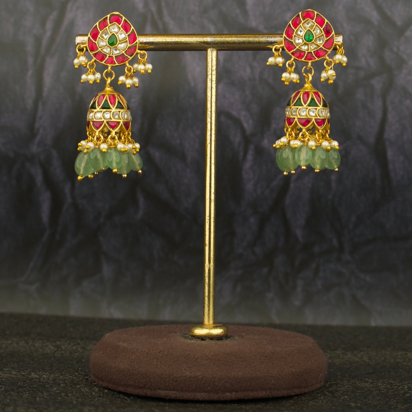 Alluring Floral Studded Jadau Kundan Jhumki Earrings With Beads Droplet