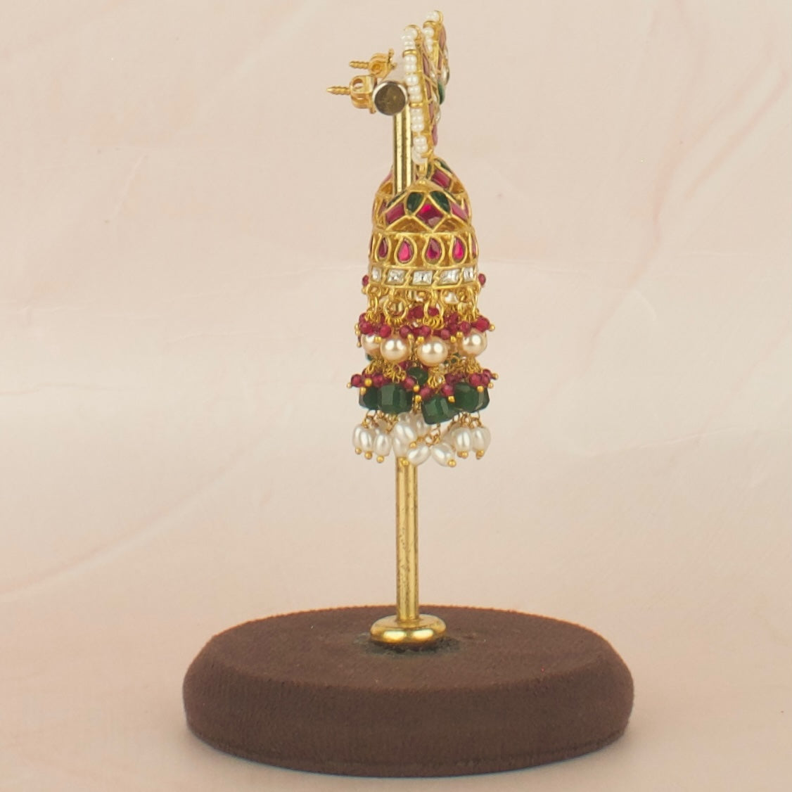 Ethereal Design Studded Jadau Kundan Jhumki with Beads Hanging
