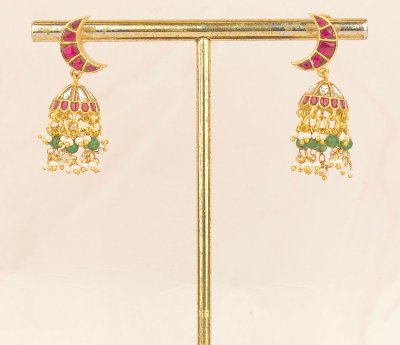 Sleek Studded Jadau Kundan Jhumki Earrings - DULHAN JEWELS