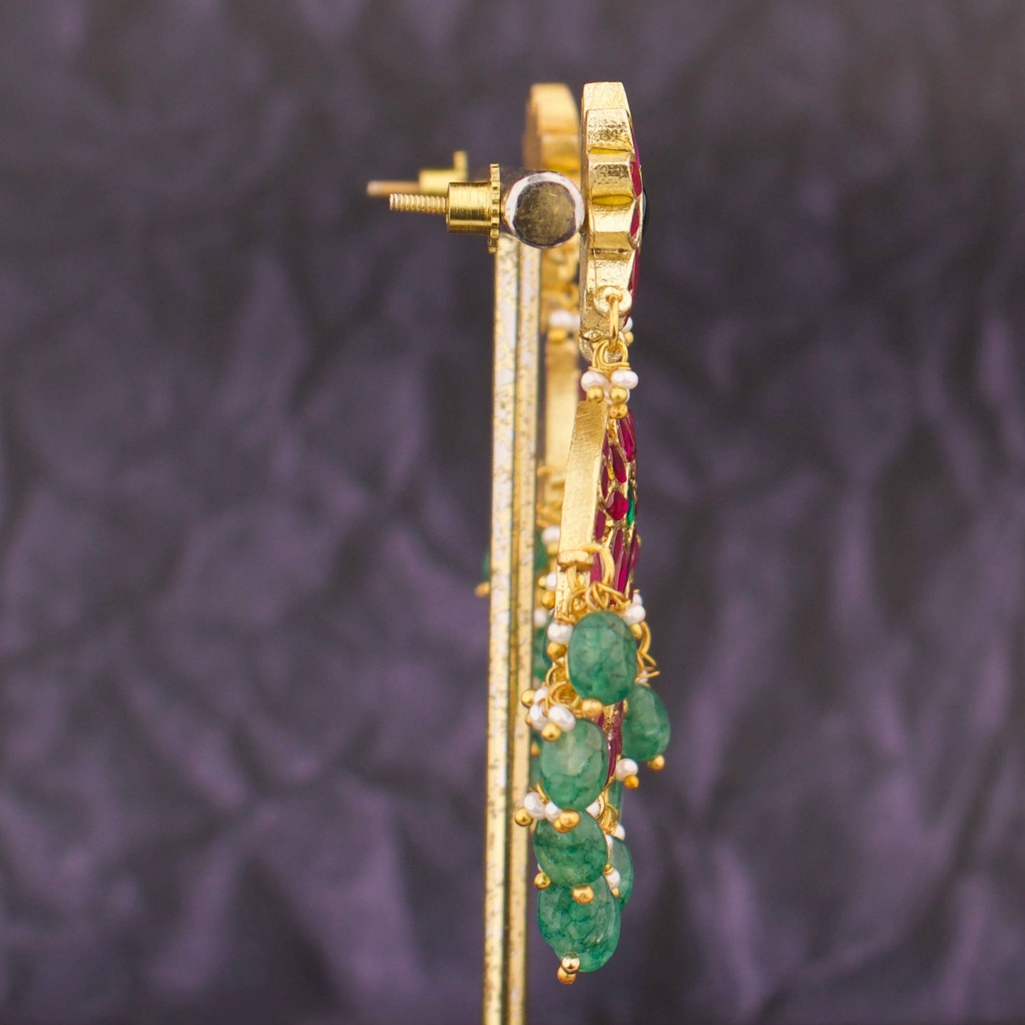 Floral Studded Bridal Chandbali Earrings With Beads Hangings