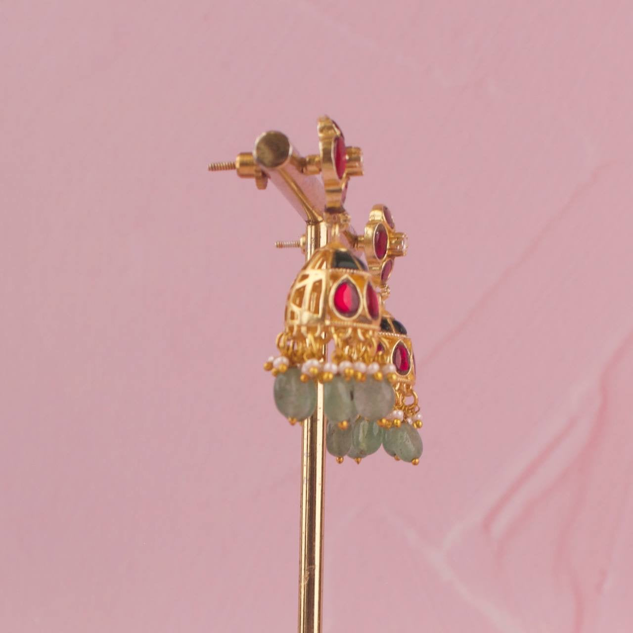 Multi Colour Jadau Kundan Necklace Set With Earrings