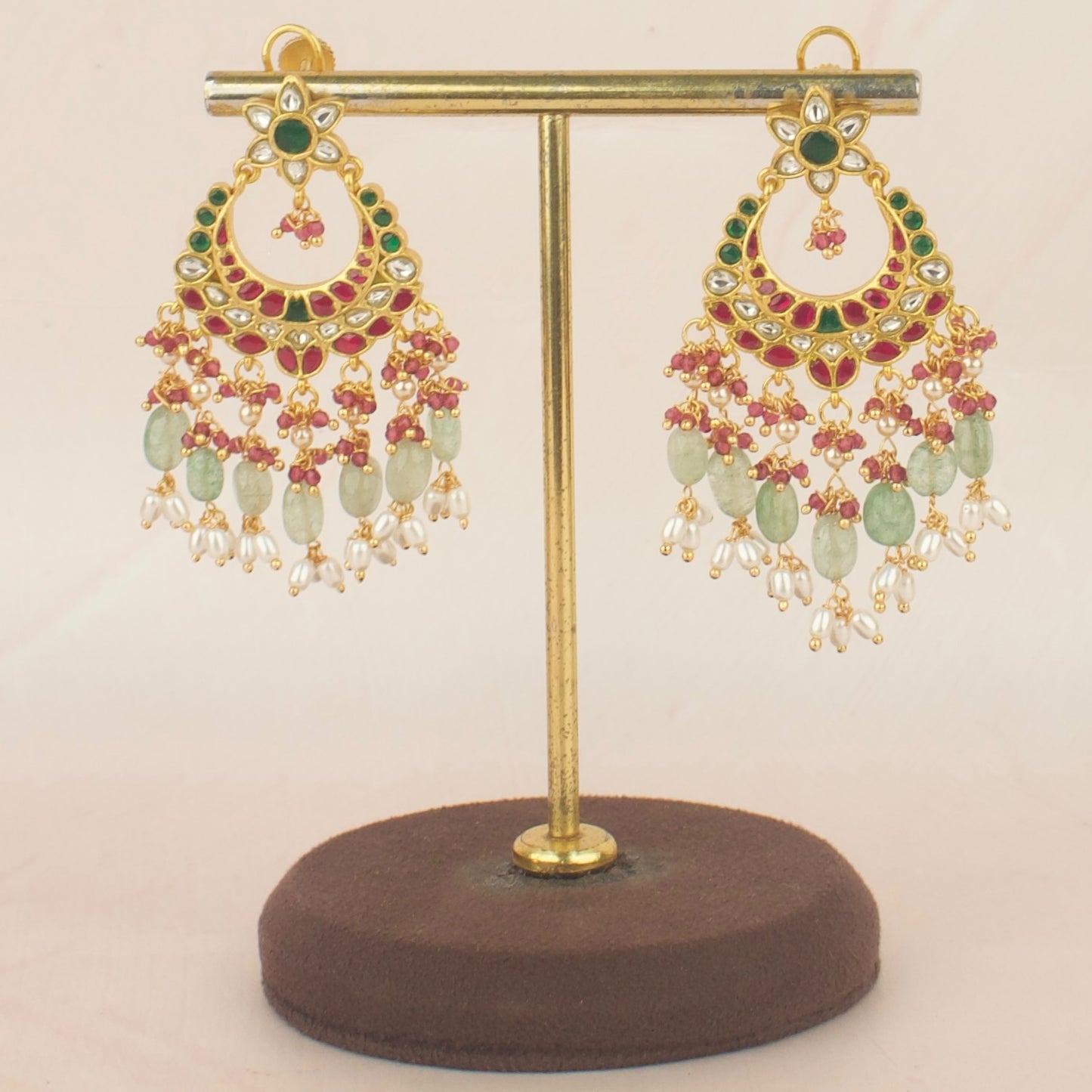 Dazzling Floral Design Jadau Kundan Chand Bali with Guttapusalu Hanging