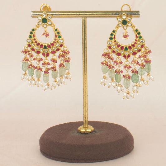 Dazzling Floral Design Jadau Kundan Chand Bali with Guttapusalu Hanging