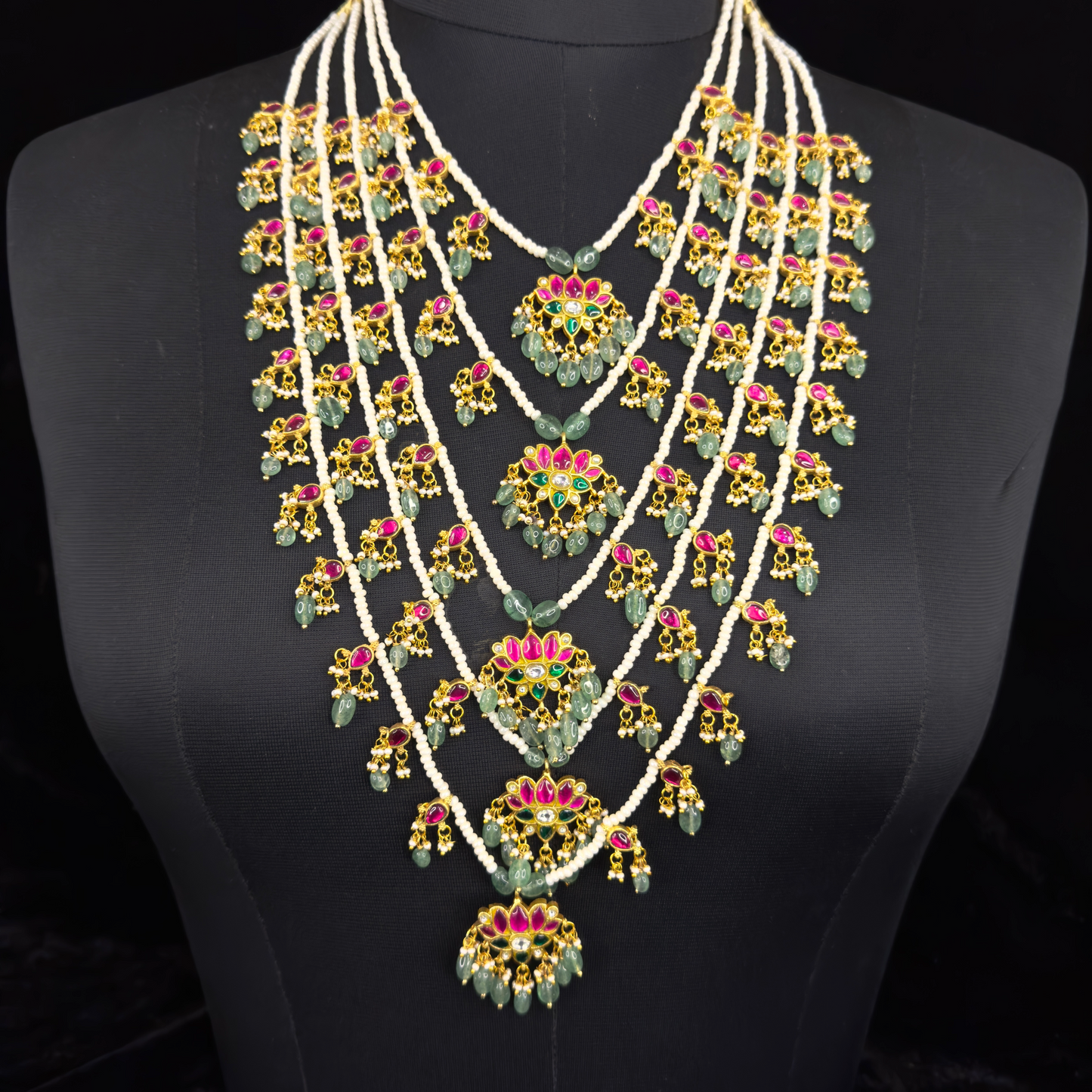 Opulent Lotus Design Jadau Kundan Five-Layer Necklace