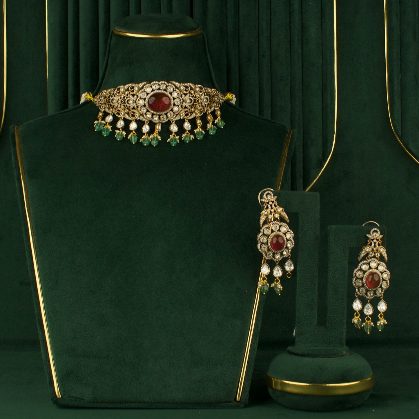 Exquisite Fusion Kundan & Polki Victorian Choker With Matching Earrings