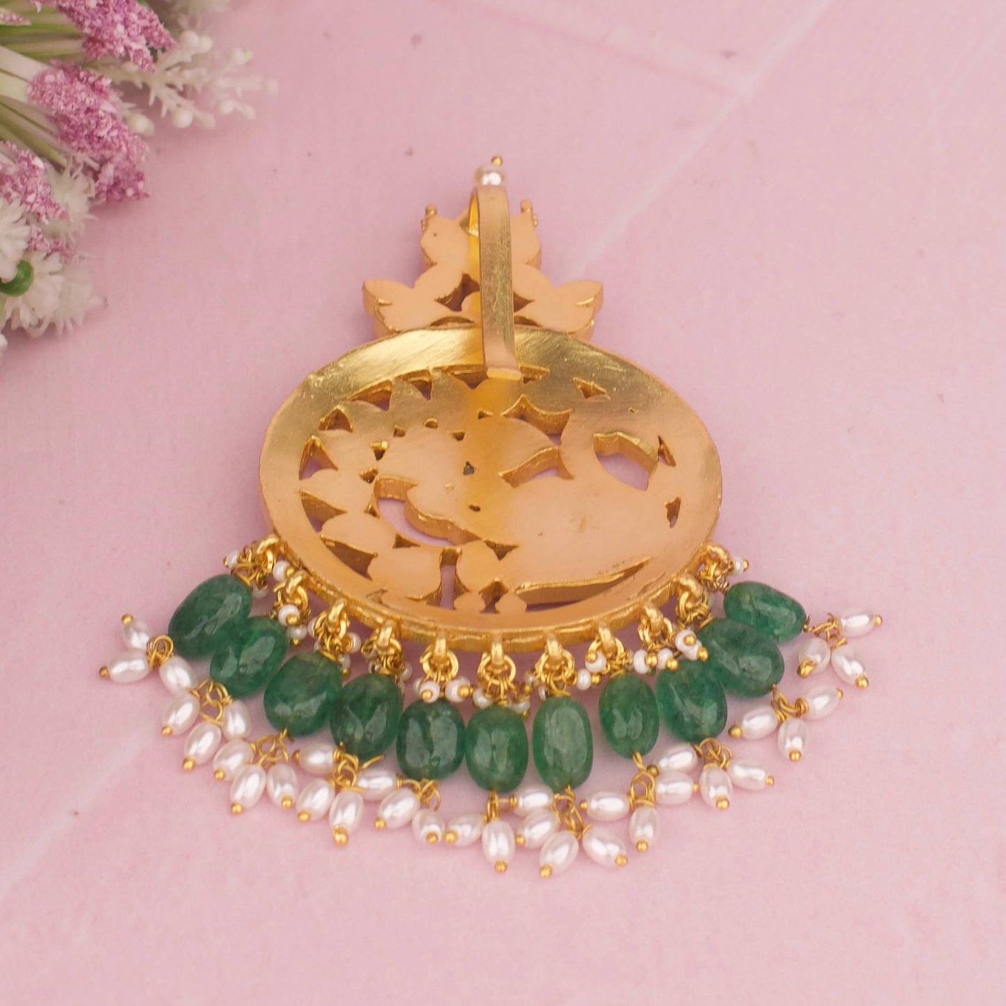 Bridal Jadau Kundan Pendant With Guttapusalu Hangings