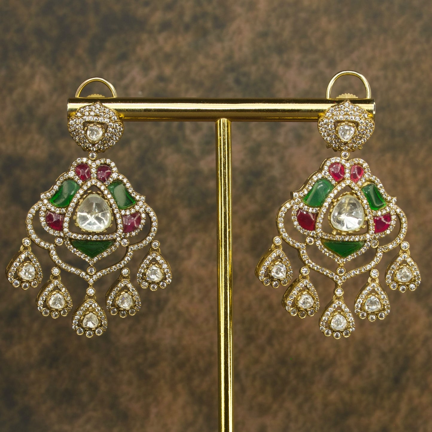 Regal Victorian Polki Chandbali Earrings in Vibrant Hues