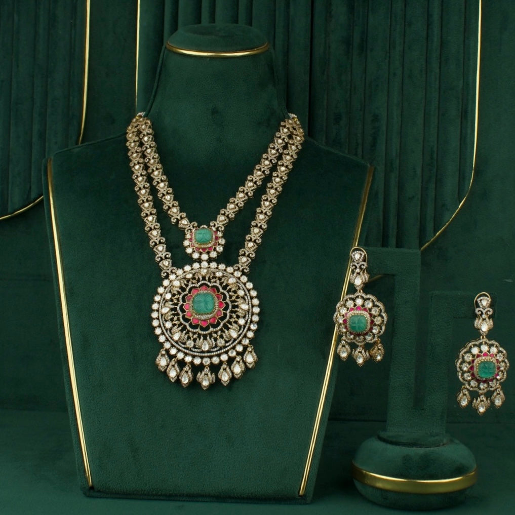 Beautiful Fusion Polki & Kundan 2 Layer Necklace Set