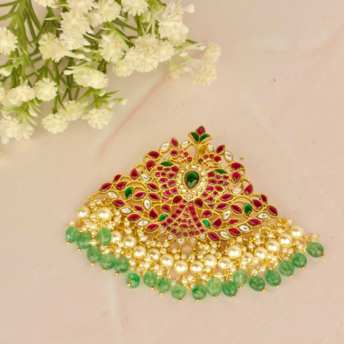 Majestic Lotus Bloom Jadau Kundan Pendant