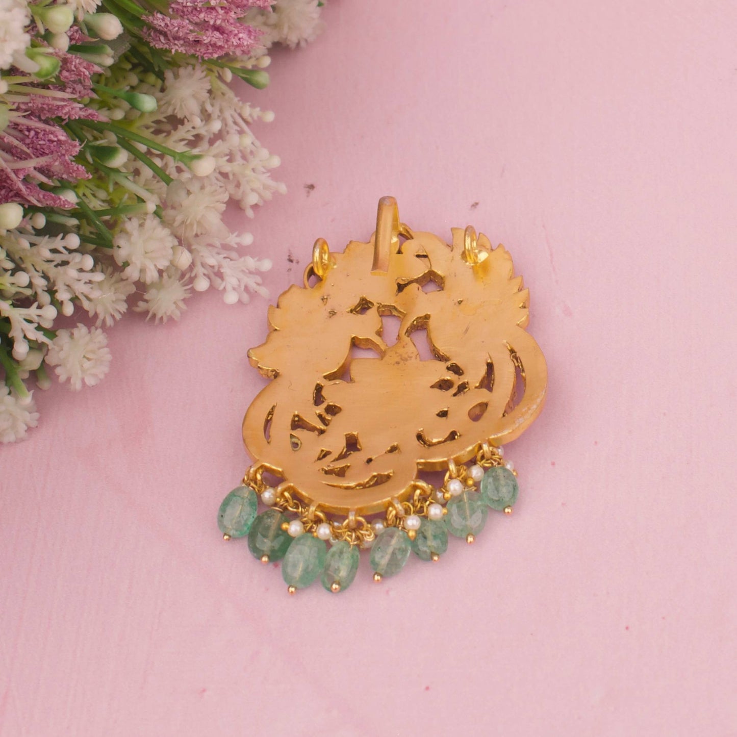 Unique Jadau Kundan Floral Peacock Design Pendant