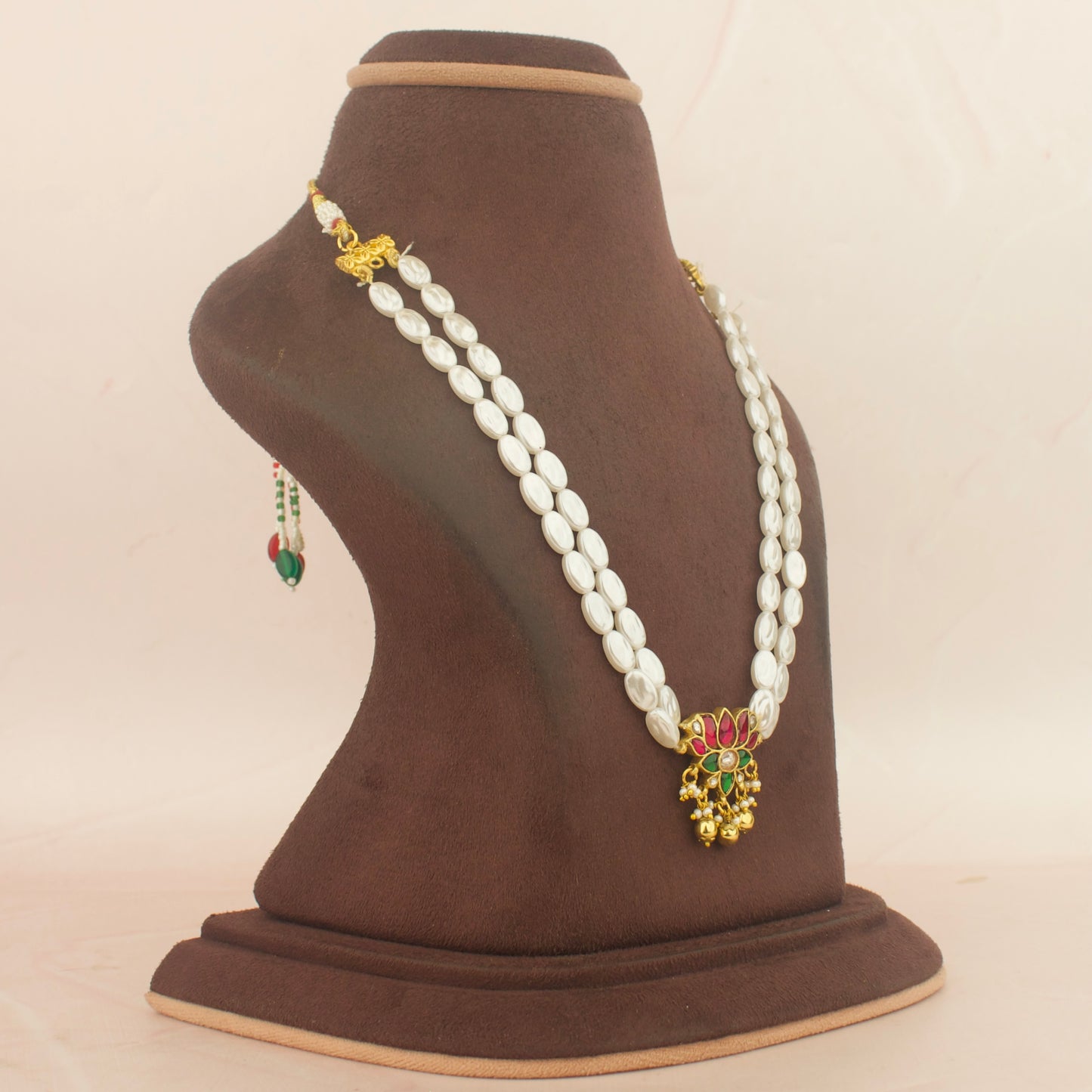 Unique Jadau Kundan Lotus Design Pearl Mala