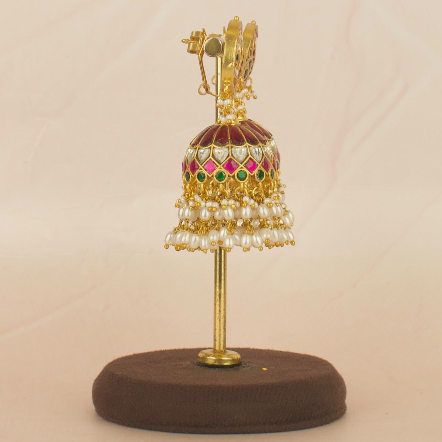 Intricate Peacock Design Studded Jadau Kundan Jhumki