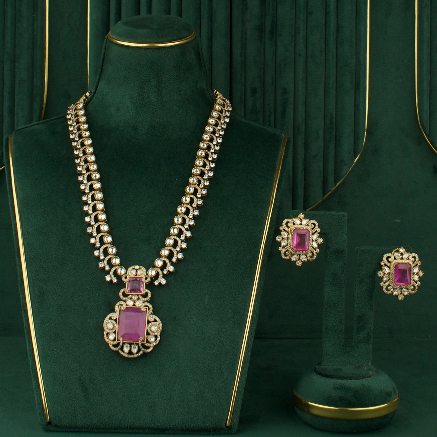 Royal Elegance Design Polki Victorian Necklace with Matching Earrings