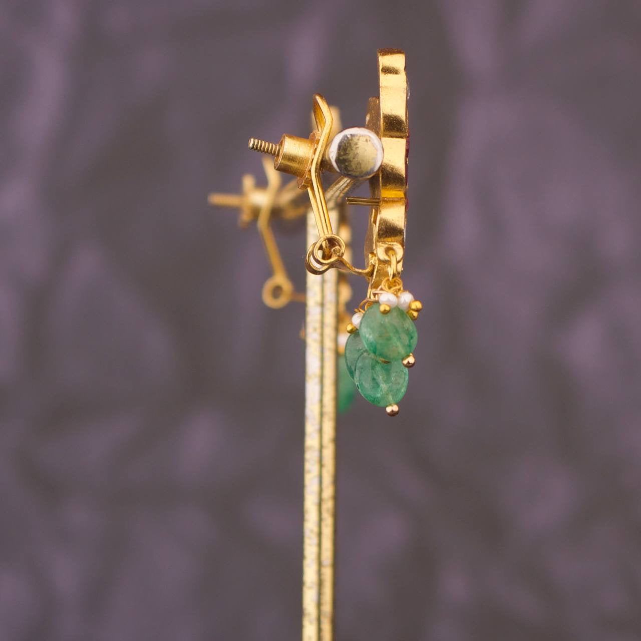 Regal Peacock Jadau Kundan Earrings with Green Beads