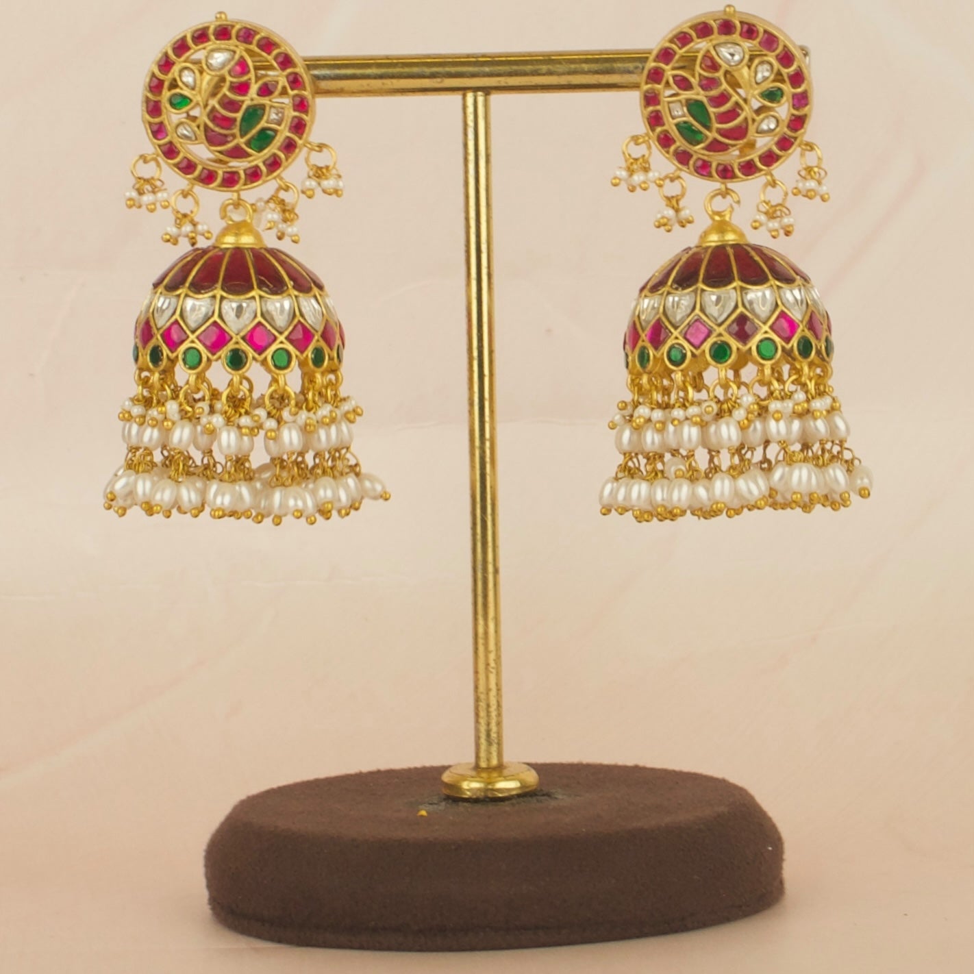 Intricate Peacock Design Studded Jadau Kundan Jhumki