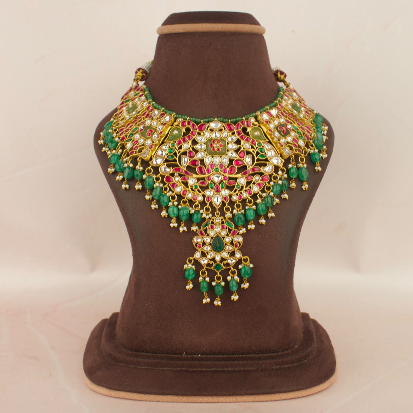 Traditional Stone Carved Jadau Kundan Necklace by DULHAN JEWELS