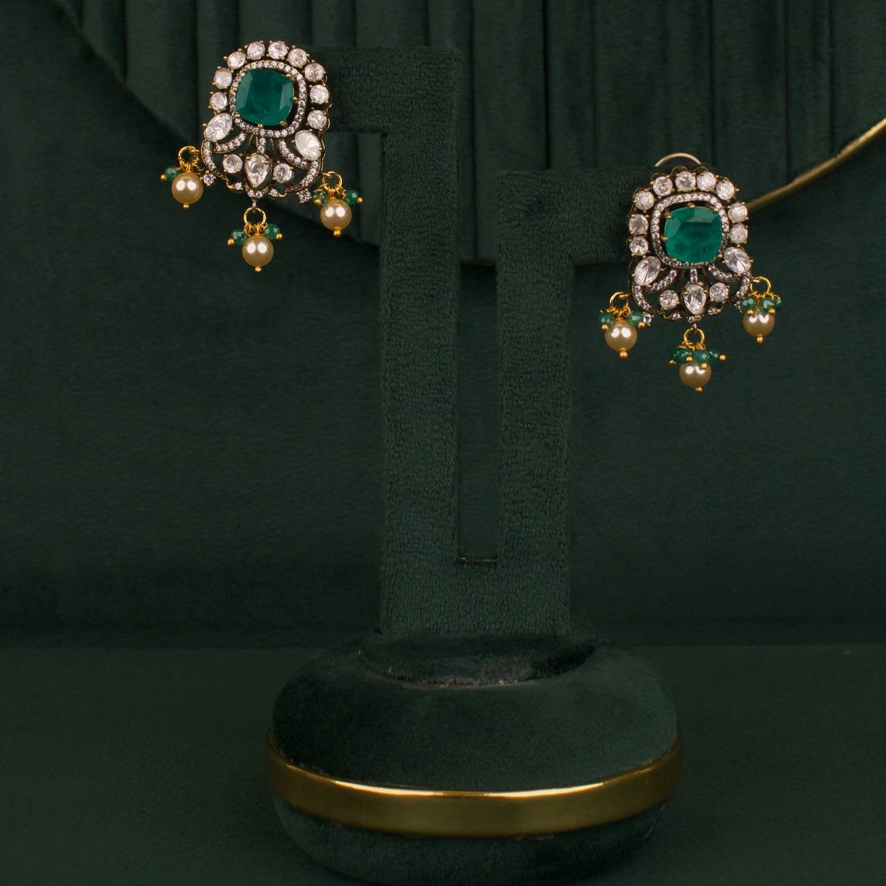 Premium Moissanite Polki Necklace Set With Matching Earrings