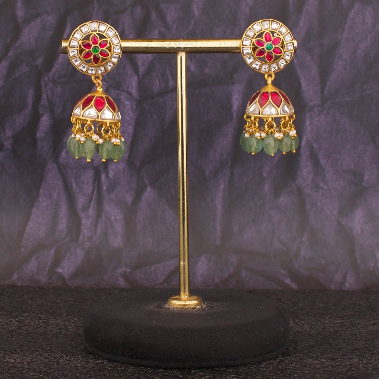 Beauteous Floral Design Studded Jadau Kundan Jhumki - DULHAN JEWELS