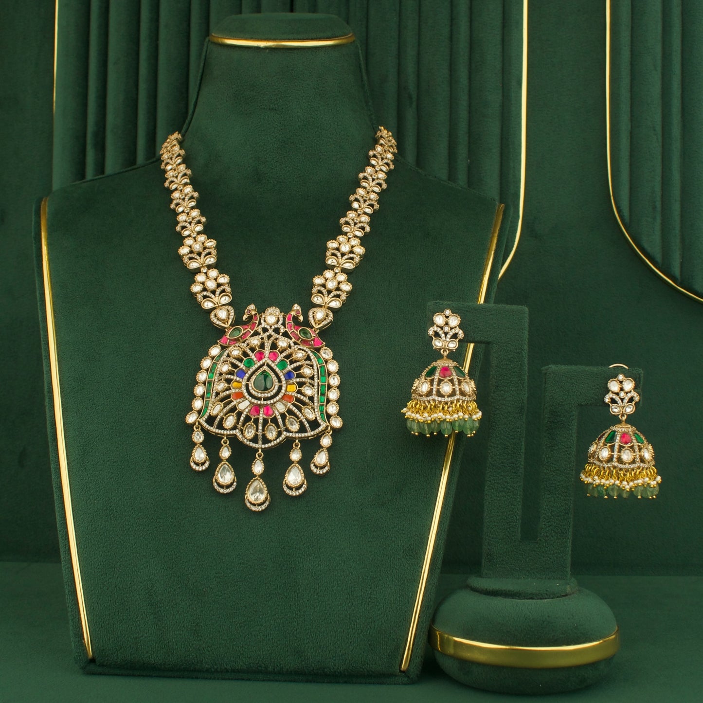Elegant Design Fusion Kundan & Polki Victorian Necklace Set with Jhumki