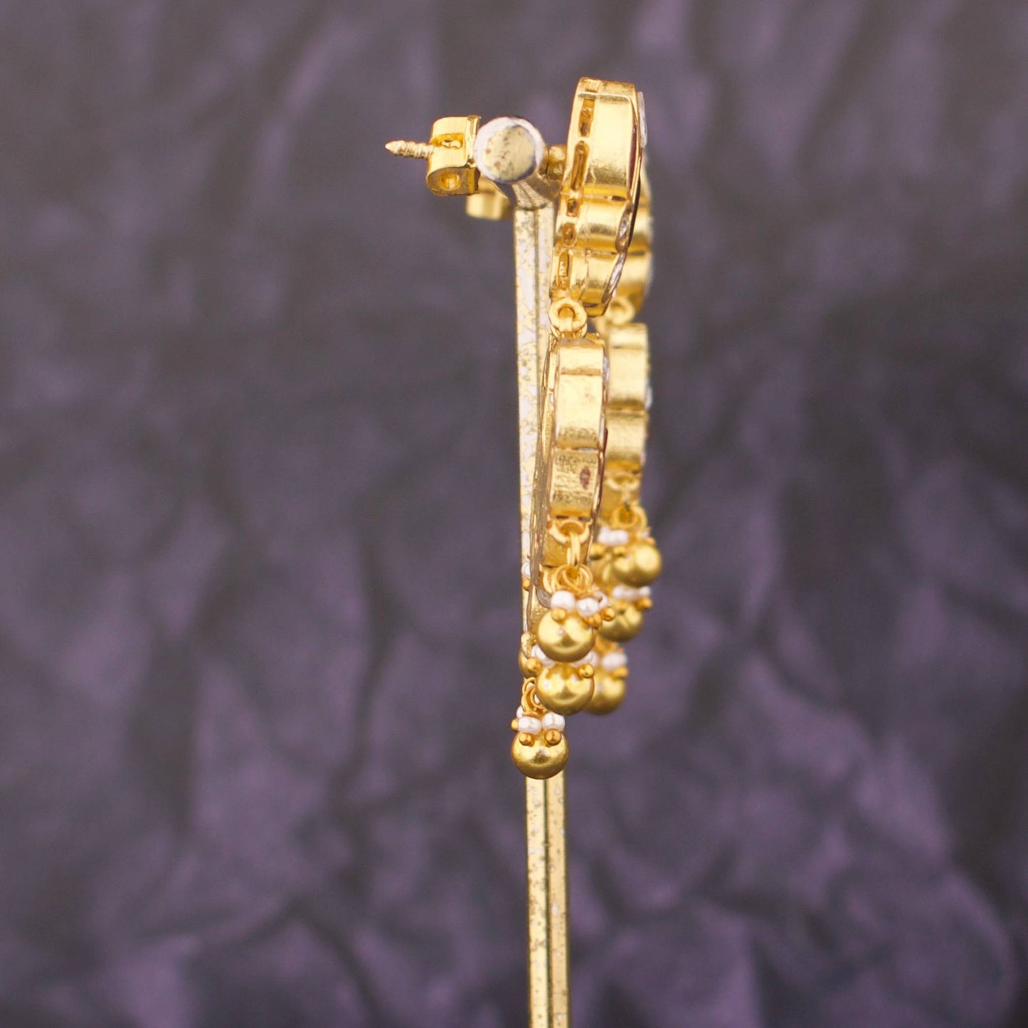 Floral Studded Jadau Kundan Chandbali Earrings With Hangings