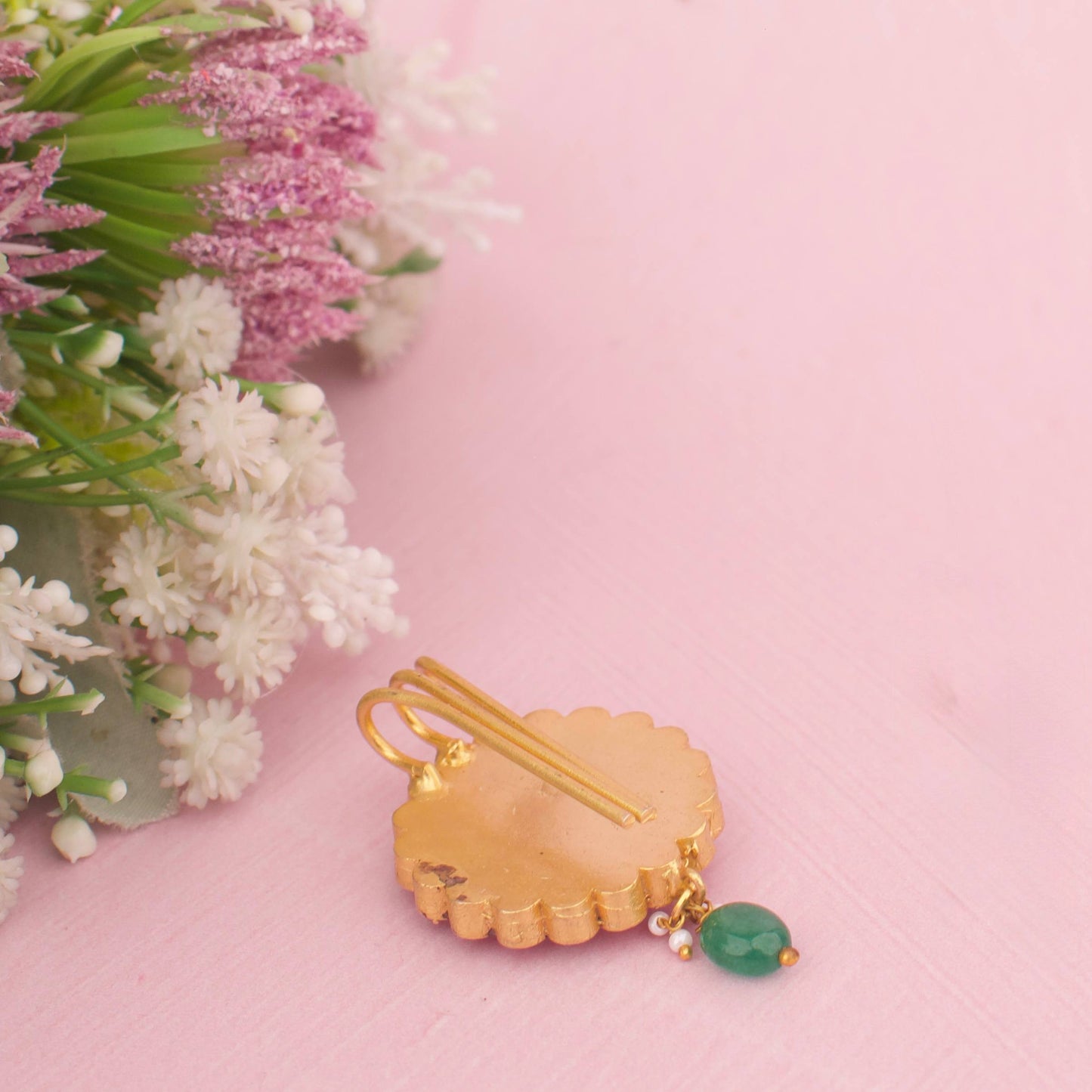 Heirloom Floral Jadau Kundan Hair Pin With Emerald Drop