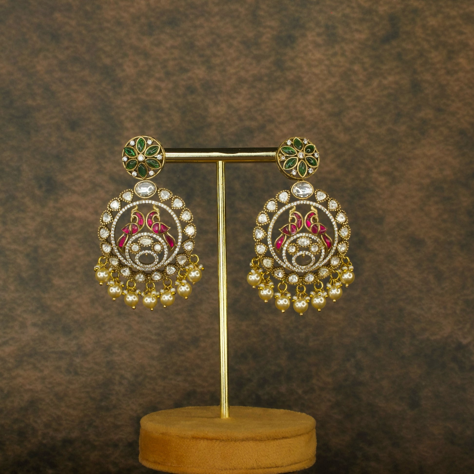 Floral Ring peacock design Victorian Chandbali Earrings