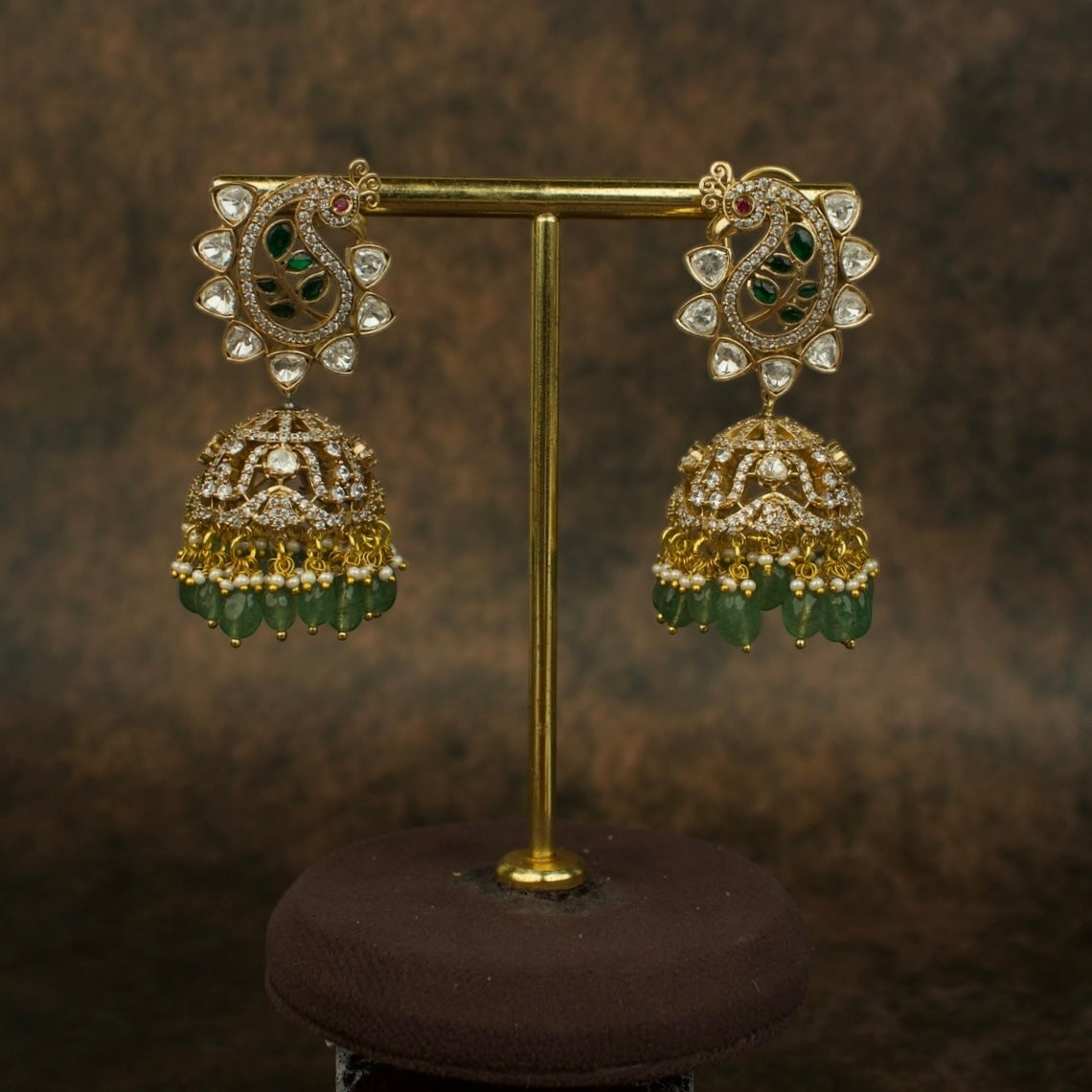Royal Victorian Polki Paisley Jhumkas with Emerald Drops