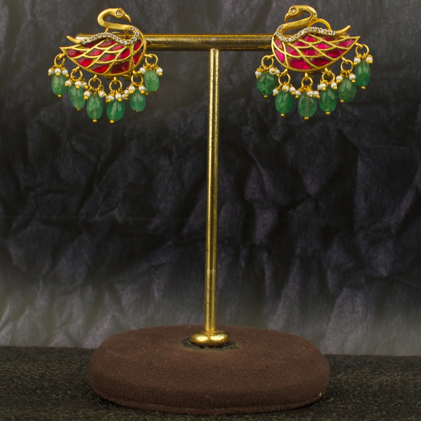 Unique Jadau Kundan Peacock Design Stud Earrings