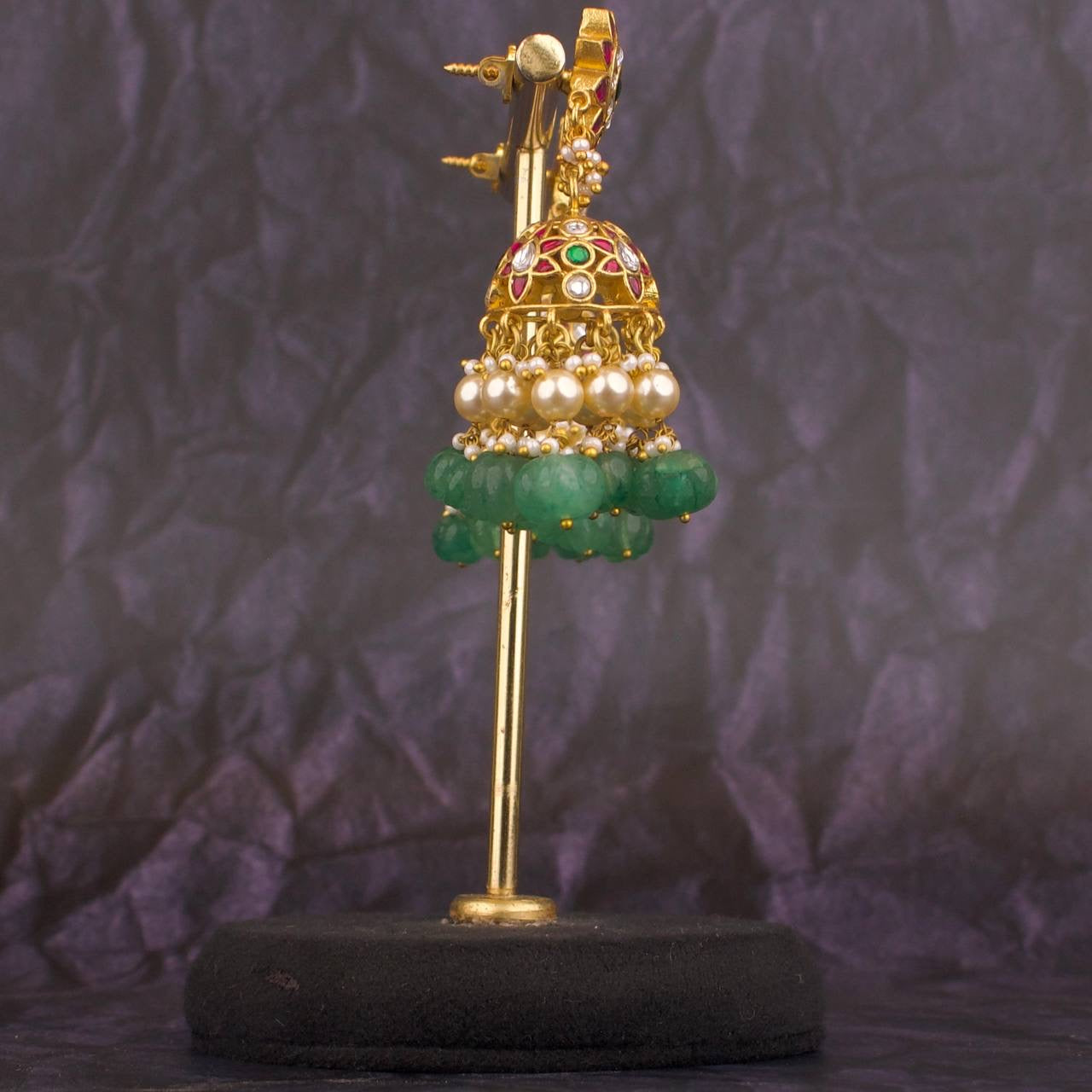 Unique Floral Studded Jadau Kundan Jhumki Earrings