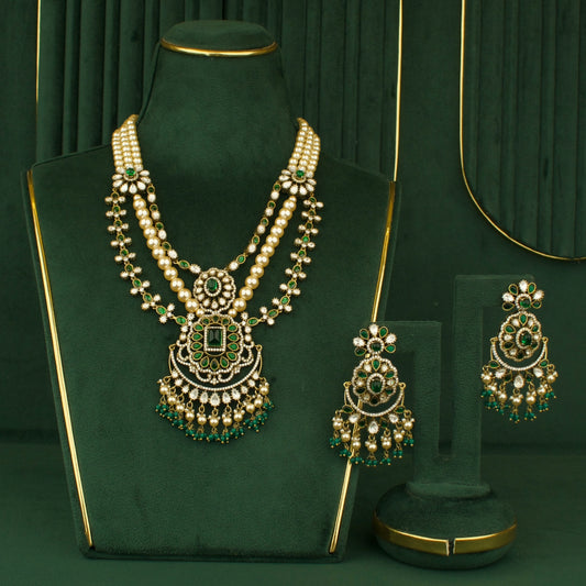 Bridal Victorian Polki Necklace Swarovski Chain Haram