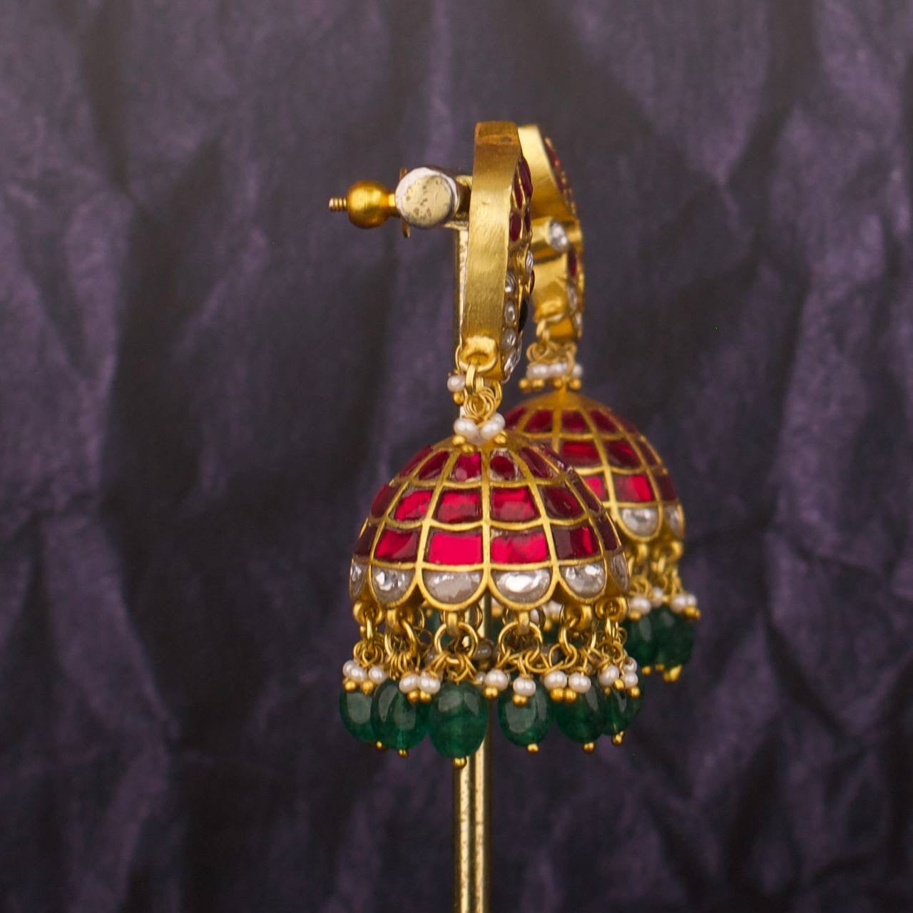 Beauteous Peacock Design Studded Jadau Kundan Jhumki - Alternate View 1